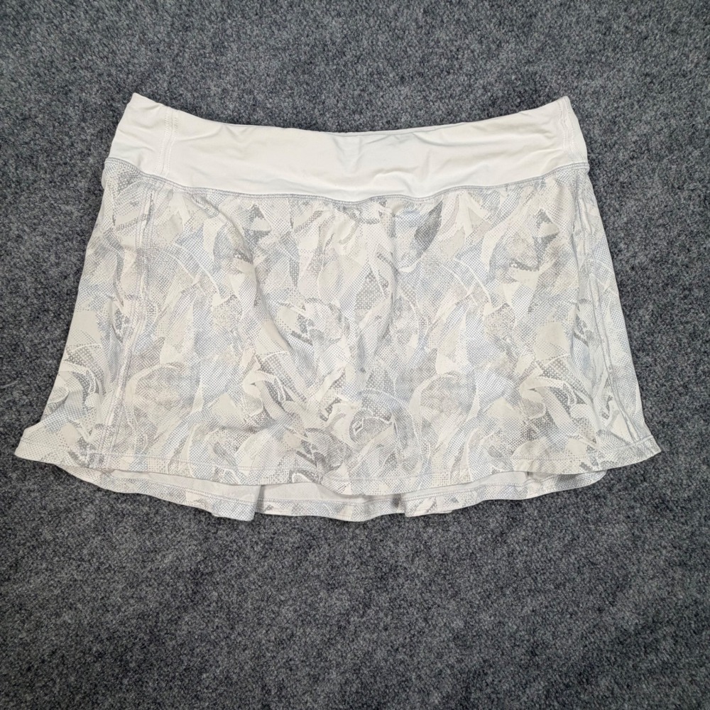 Lululemon Pace Rival Skirt Tall Womens 10 White Grey Abstract Floral Skort 0921